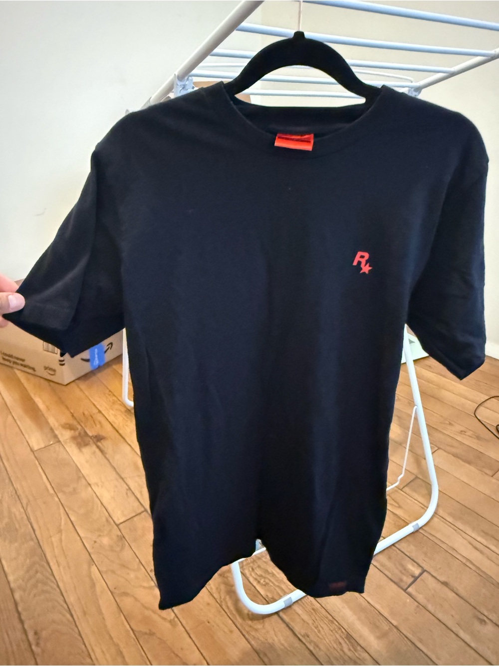 Men's Black Short-Sleeve Crew Tee with Small Red Logo